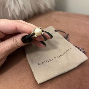 David Yurman size 7 pearl, diamond, silver ring
